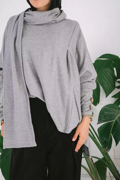 Scarf top in light grey