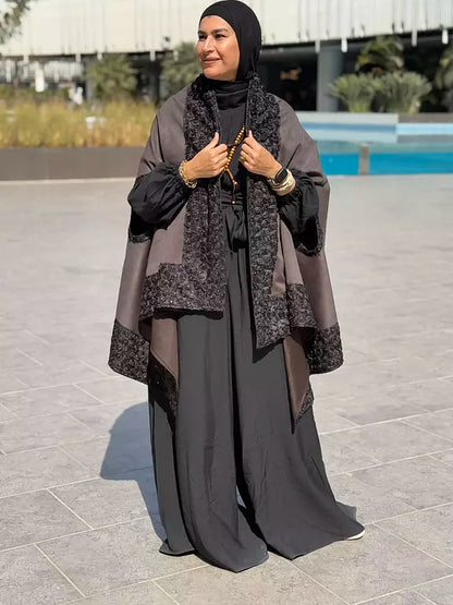 Grey flower suede cape kaftan
