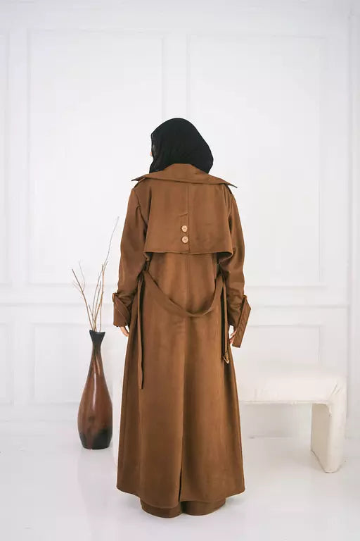 Suede trench coat in brown