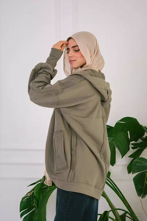 Upside down melton jacket in olive