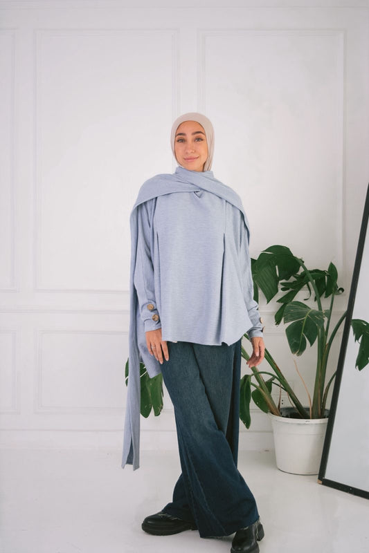 Scarf braided top in baby blue