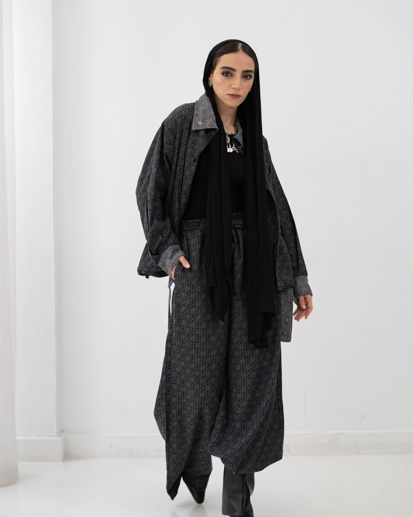 Boho Denim Set In Dark Grey