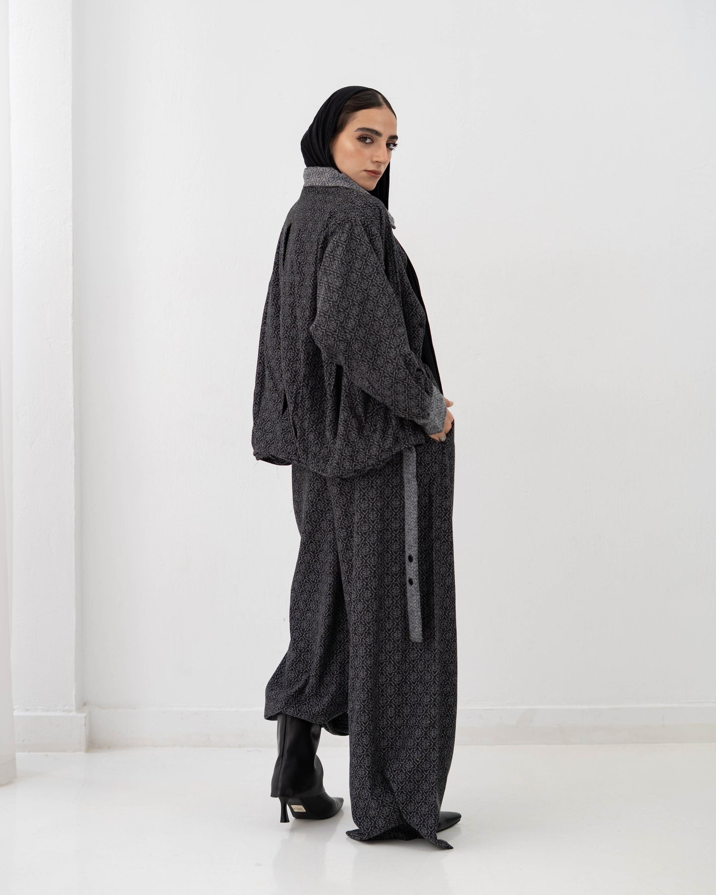 Boho Denim Set In Dark Grey