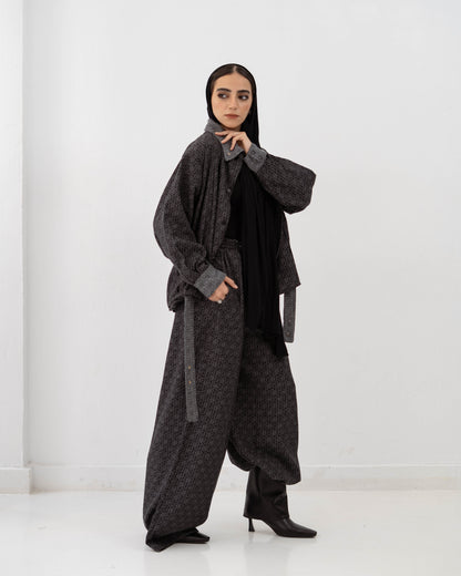 Boho Denim Set In Dark Grey