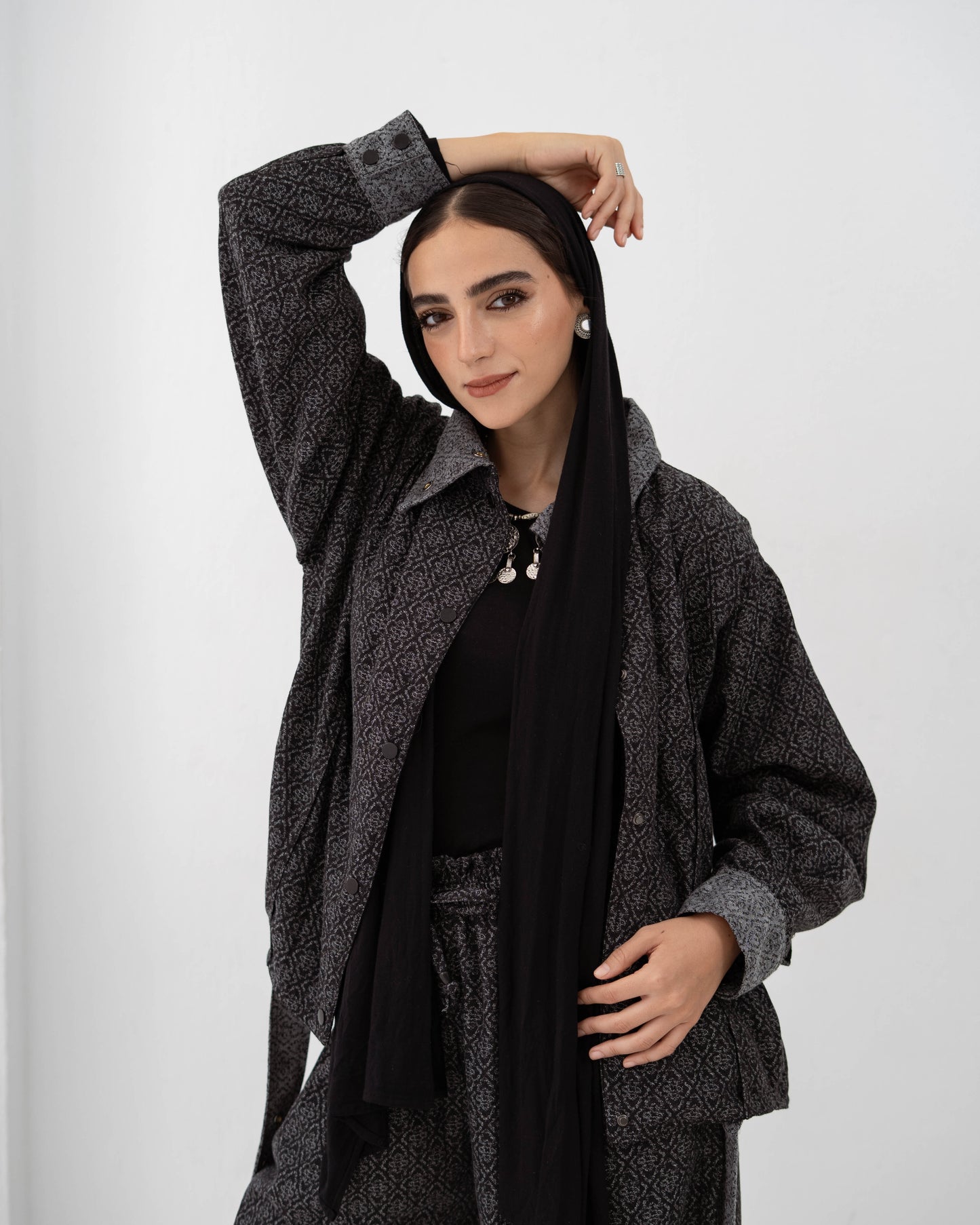 Boho Denim Set In Dark Grey