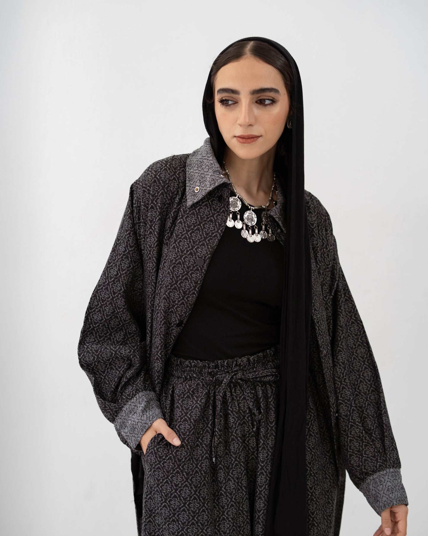 Boho Denim Set In Dark Grey