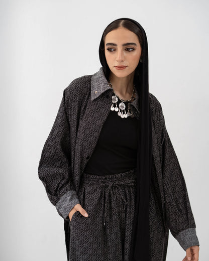 Boho Denim Set In Dark Grey