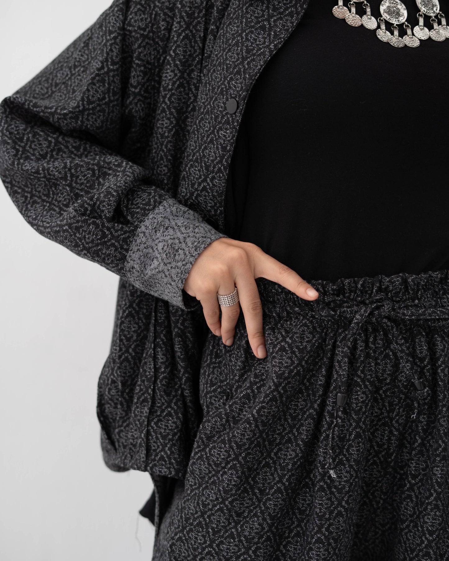 Boho Denim Set In Dark Grey