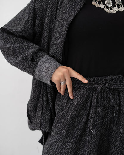 Boho Denim Set In Dark Grey