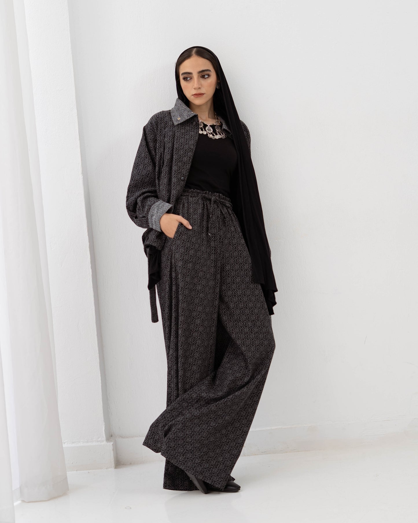 Boho Denim Set In Dark Grey