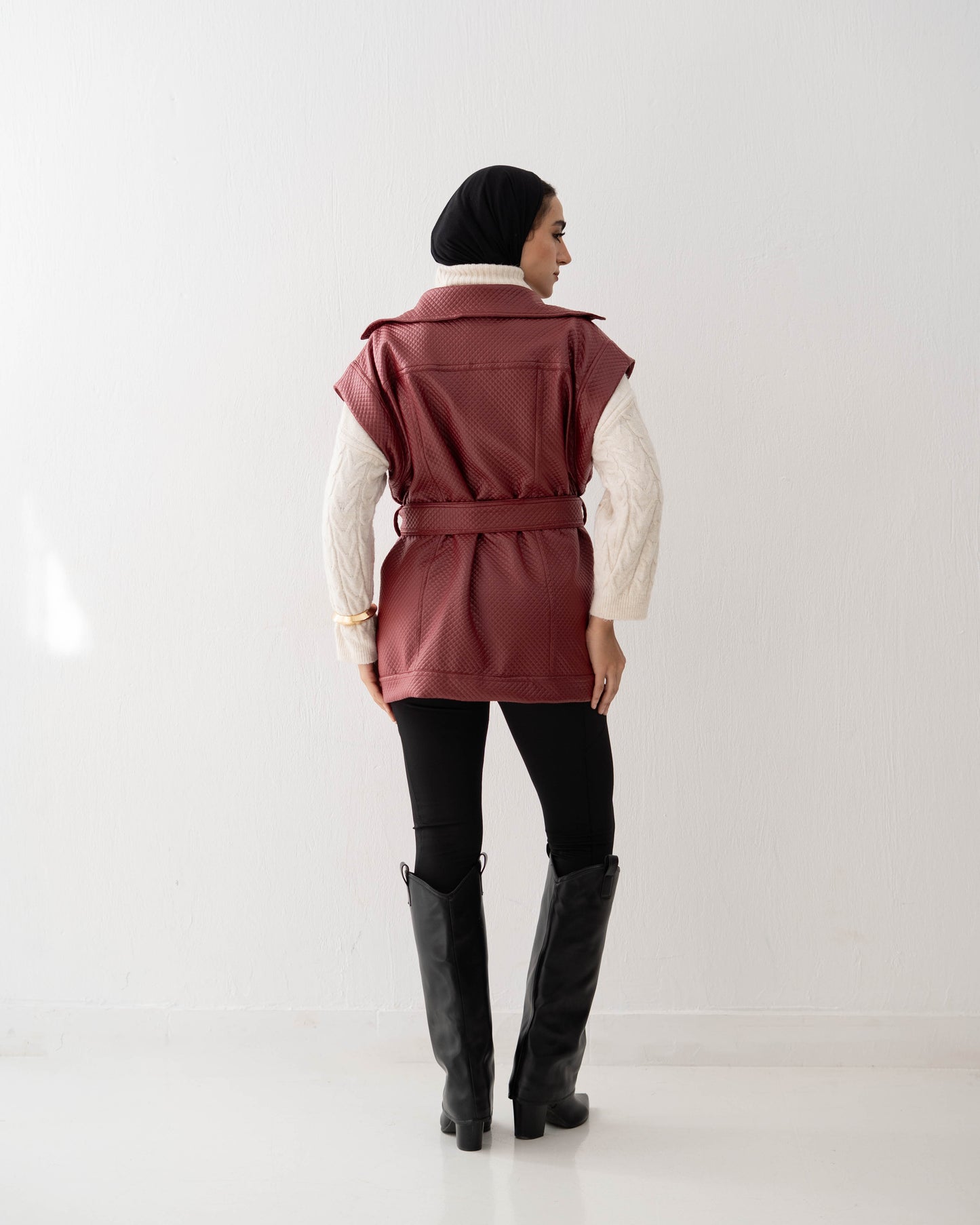 Leather Vest In Burgundy
