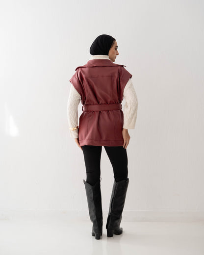 Leather Vest In Burgundy