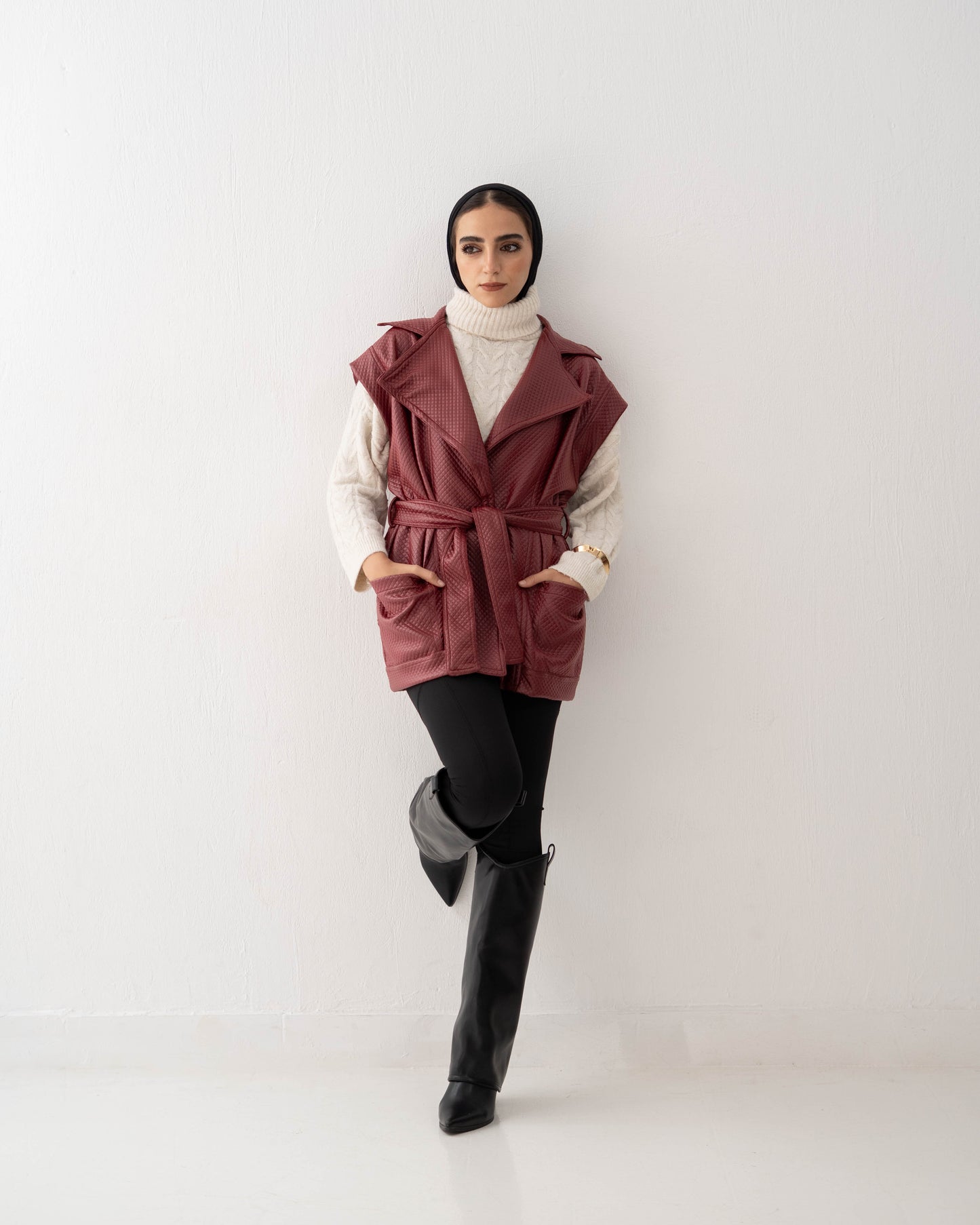 Leather Vest In Burgundy