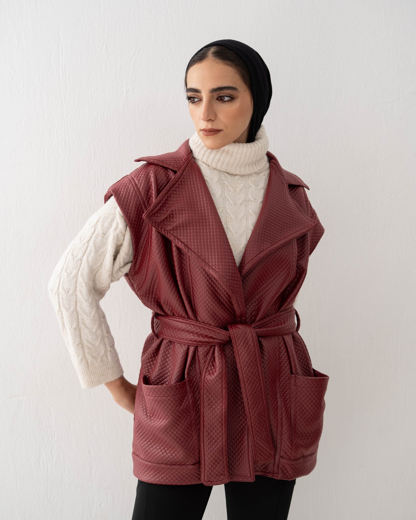 Leather Vest In Burgundy