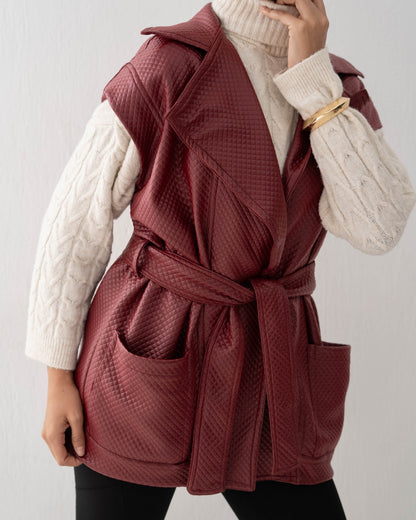 Leather Vest In Burgundy