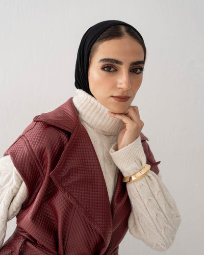 Leather Vest In Burgundy