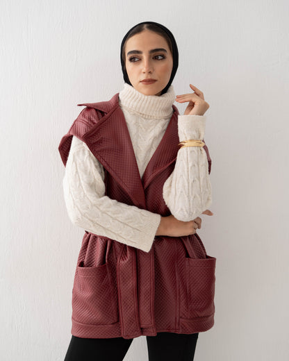 Leather Vest In Burgundy