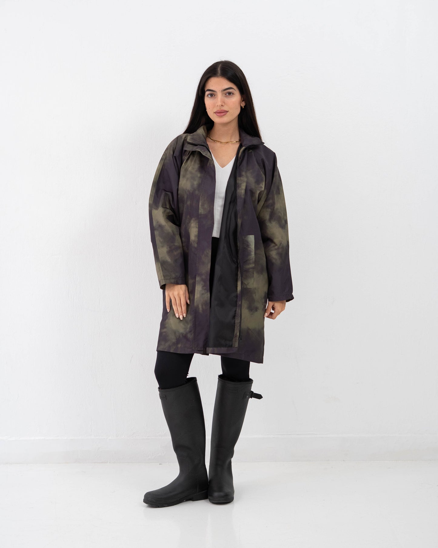 Tie-Die long Coat In olive