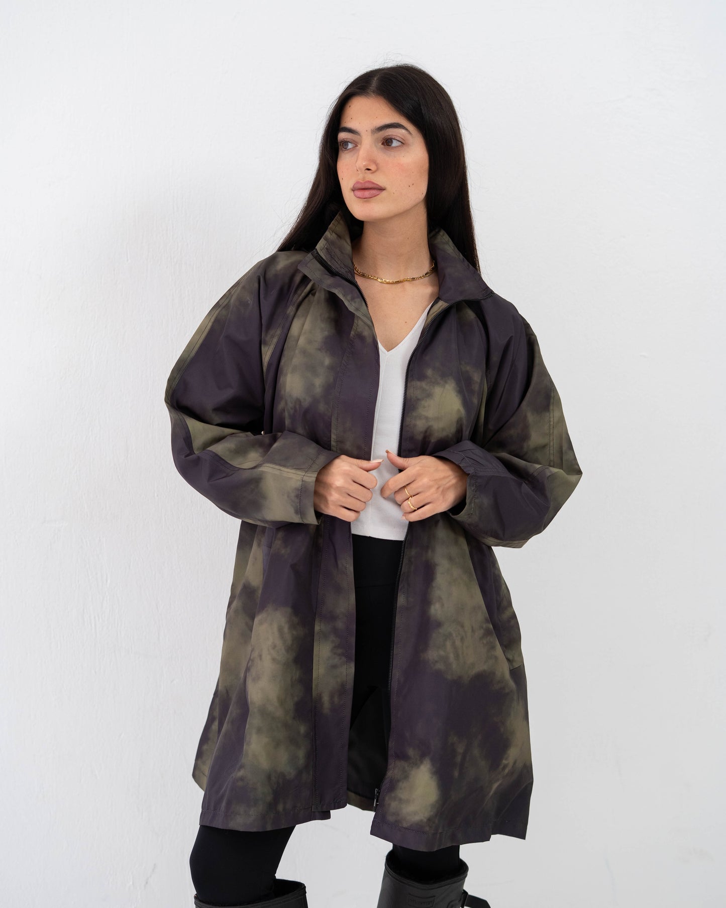 Tie-Die long Coat In olive