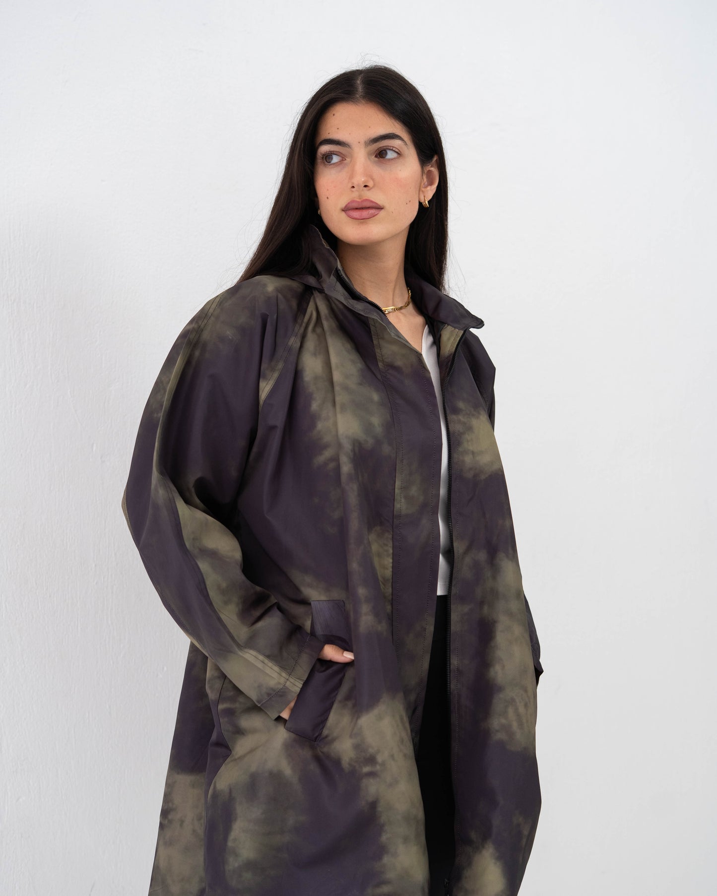 Tie-Die long Coat In olive
