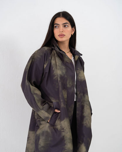 Tie-Die long Coat In olive