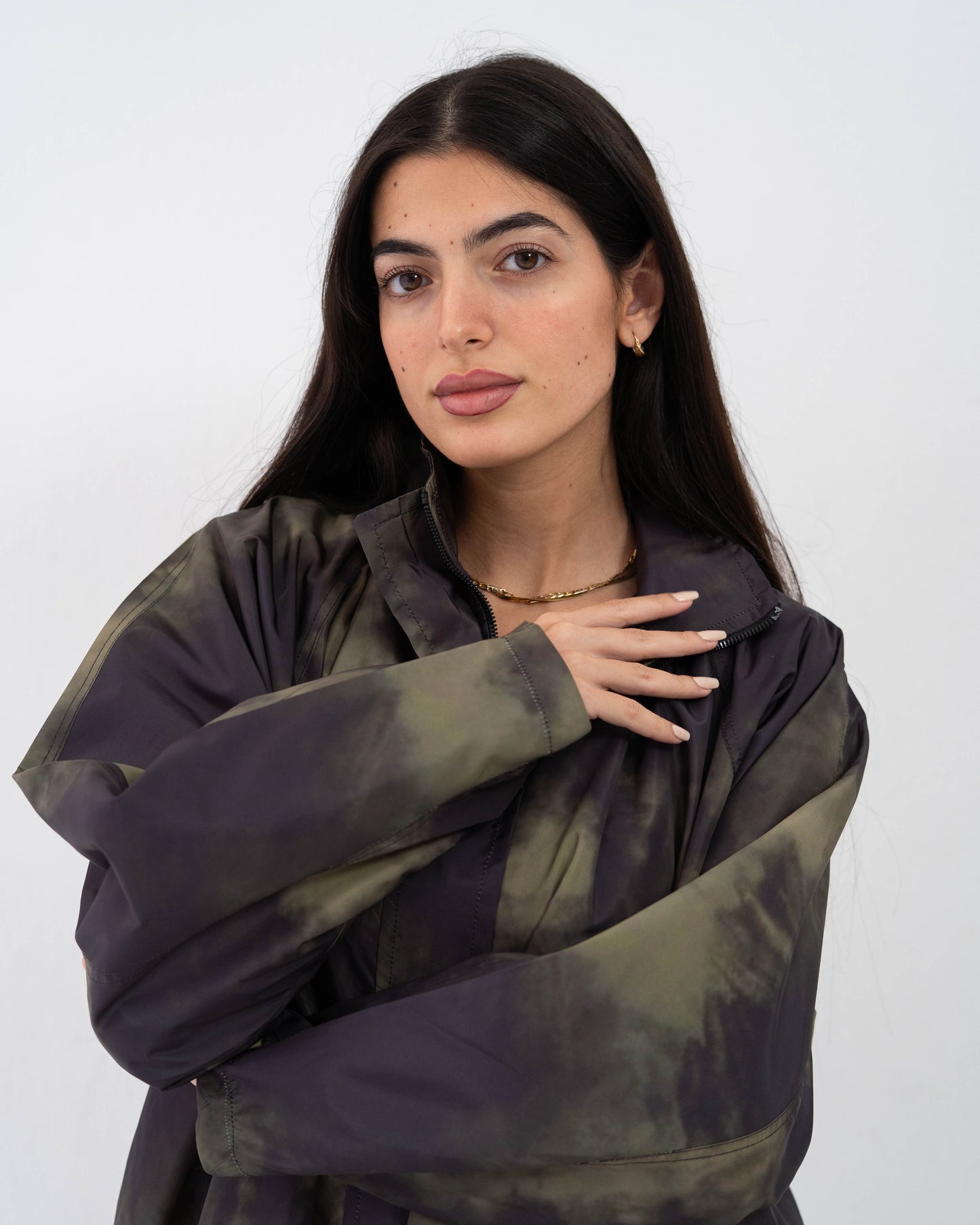 Tie-Die long Coat In olive