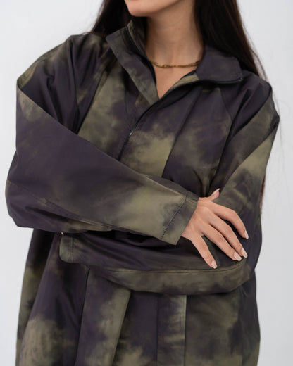 Tie-Die long Coat In olive