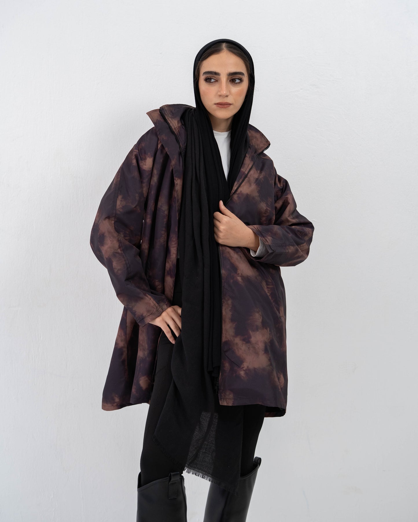 Tie-Die long Coat In Cinnamon