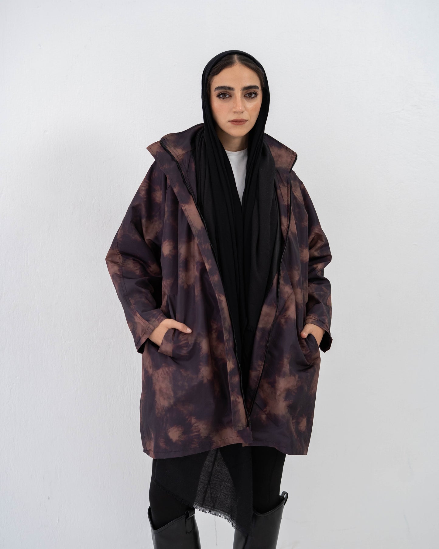 Tie-Die long Coat In Cinnamon