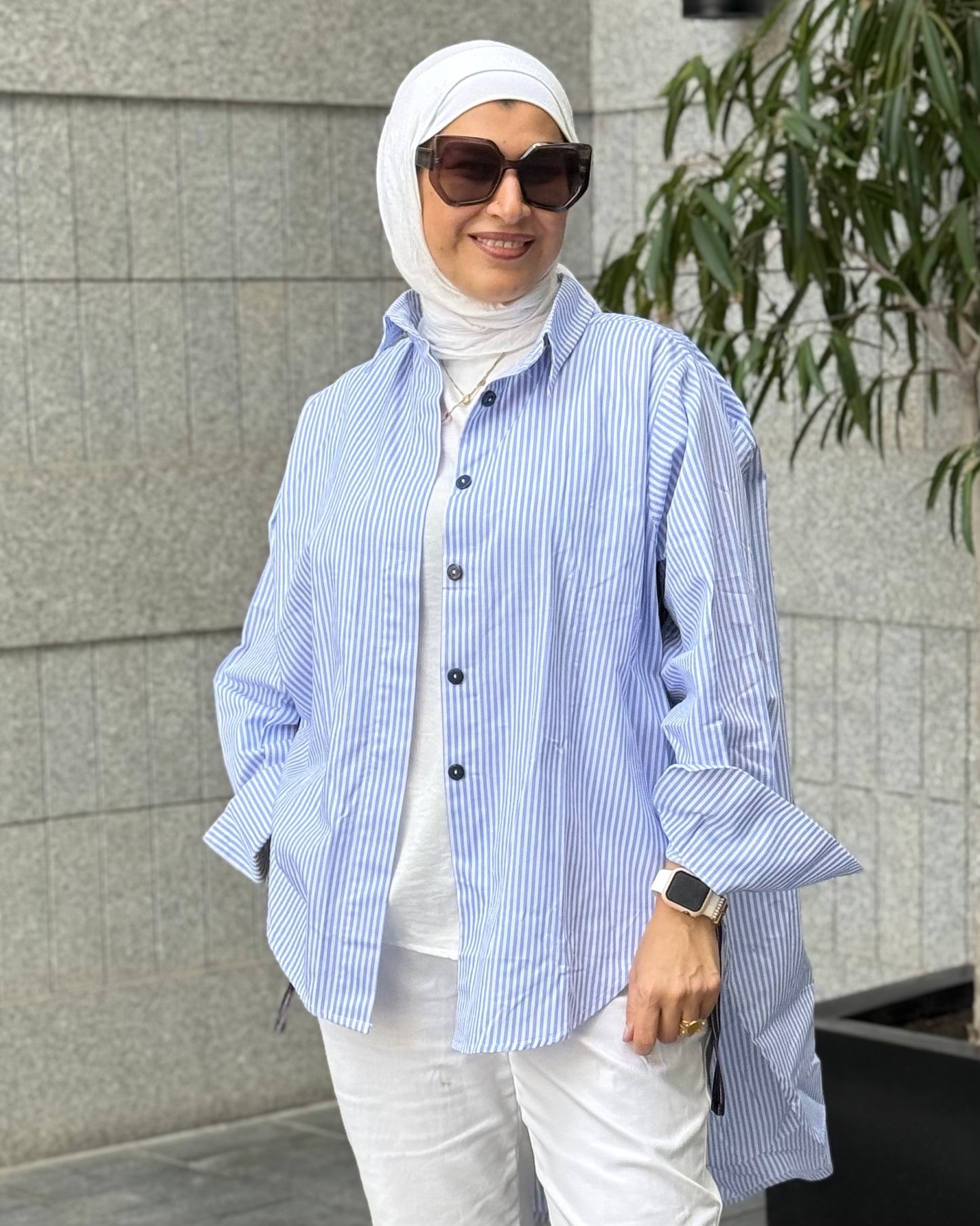 striped shirt in baby blue