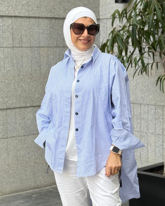 striped shirt in baby blue