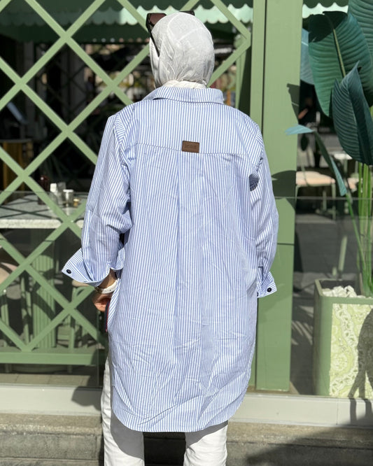 striped shirt in baby blue