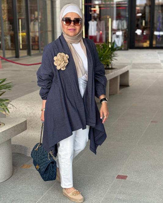 Blue linen soft bloom cardigan