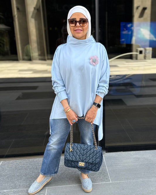 Baby blue Premium cotton high low top