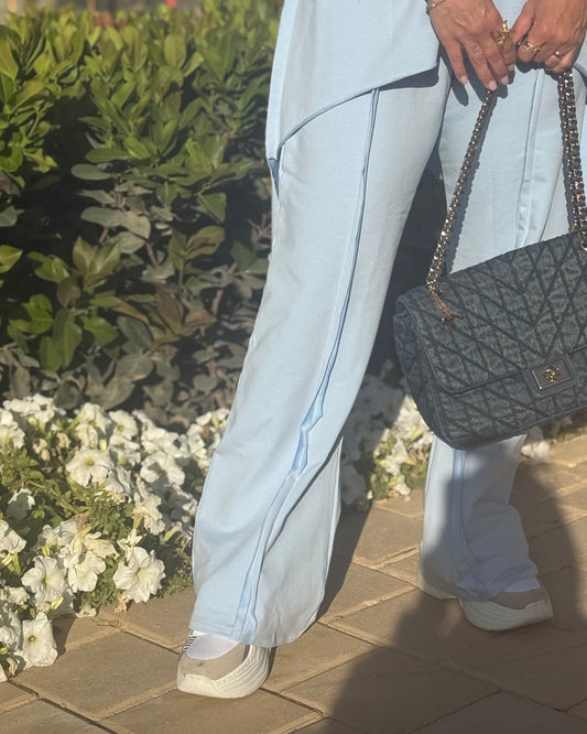 Premium melton cotton wide leg pants in baby blue