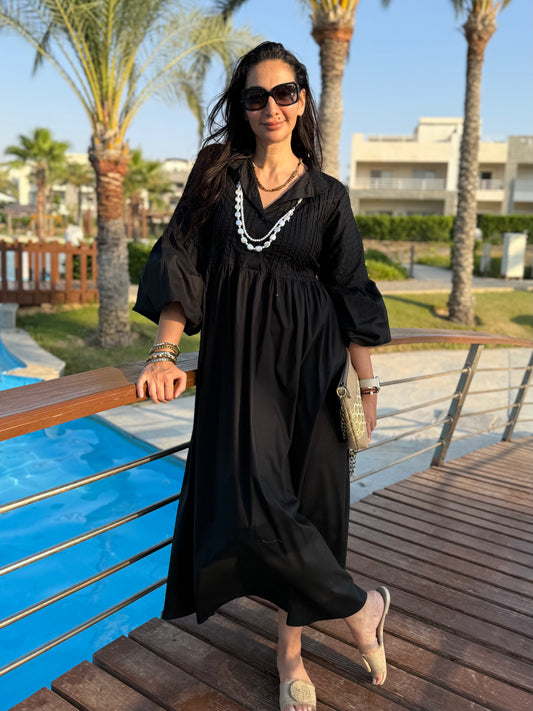 Serene poplin dress in Black