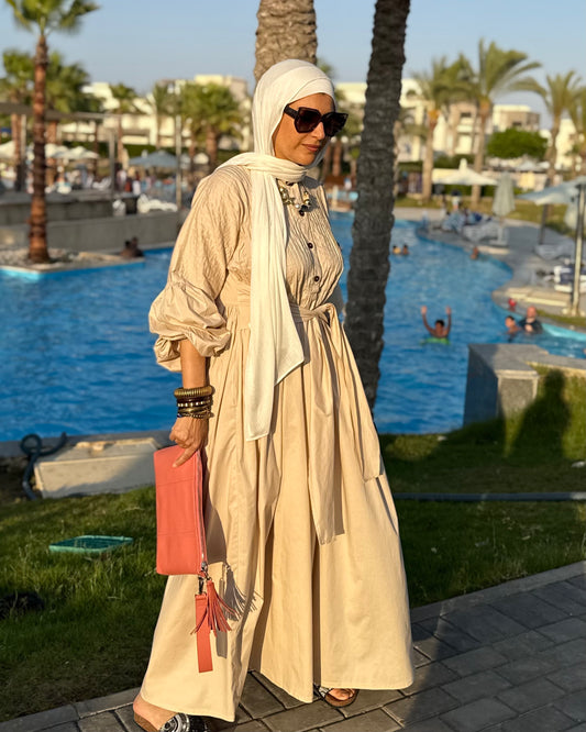 Serene poplin dress in beige