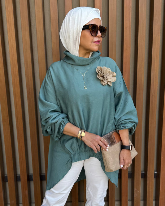 turtle neck top in dark mint