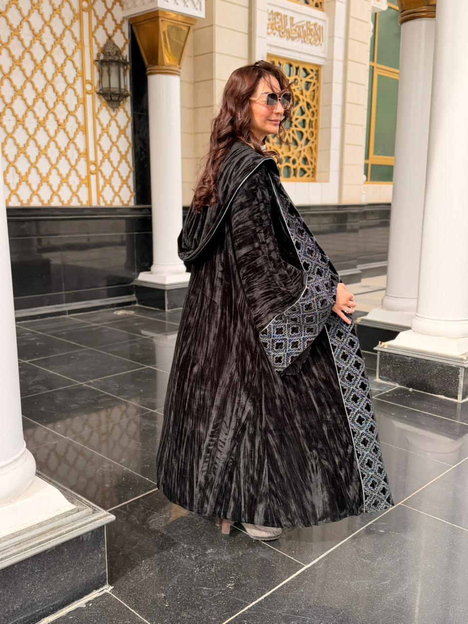 Moroccan Crushed Black Velvet Kaftan