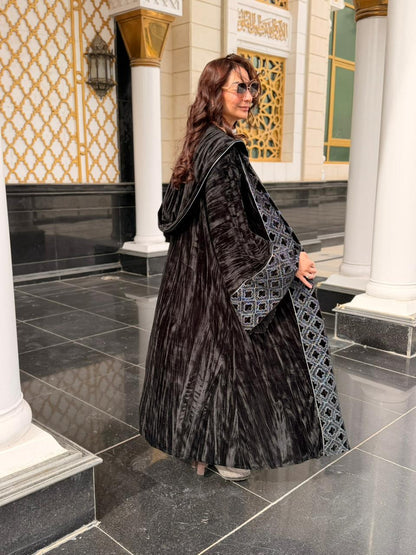 Moroccan Crushed Black Velvet Kaftan