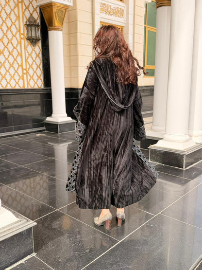Moroccan Crushed Black Velvet Kaftan