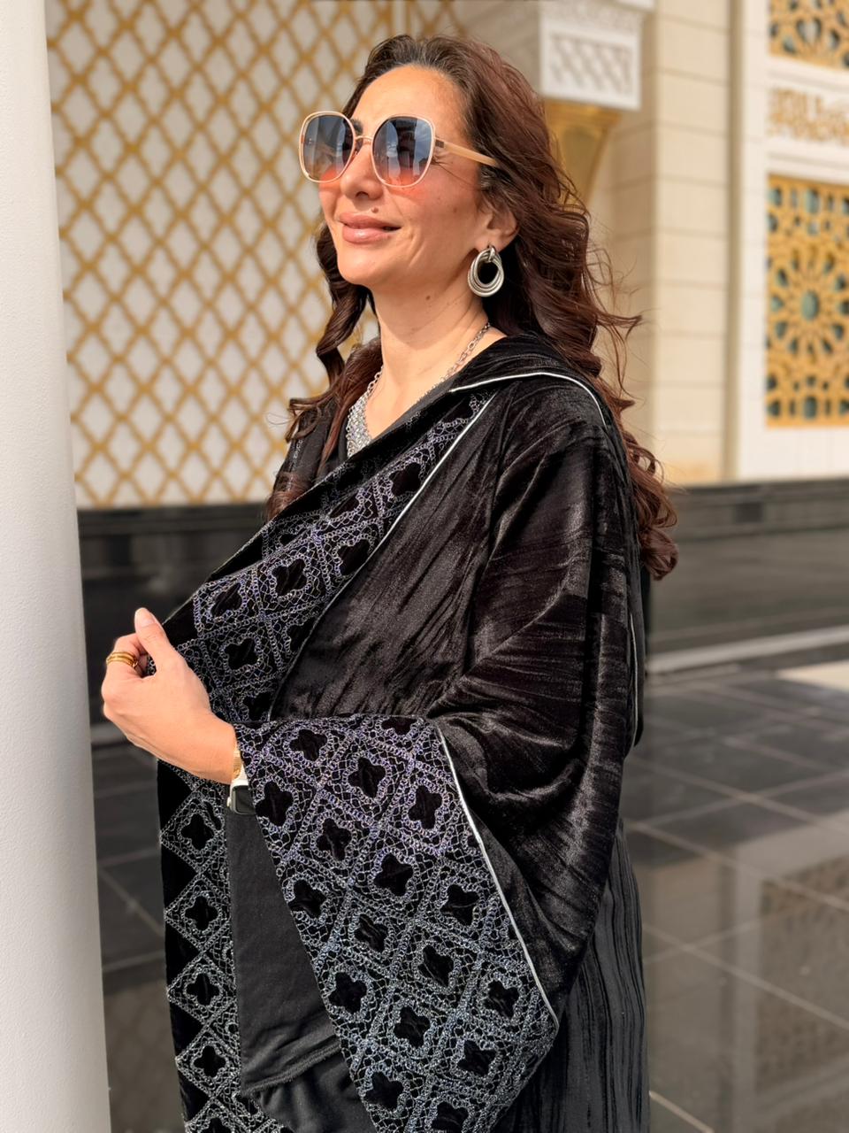 Moroccan Crushed Black Velvet Kaftan