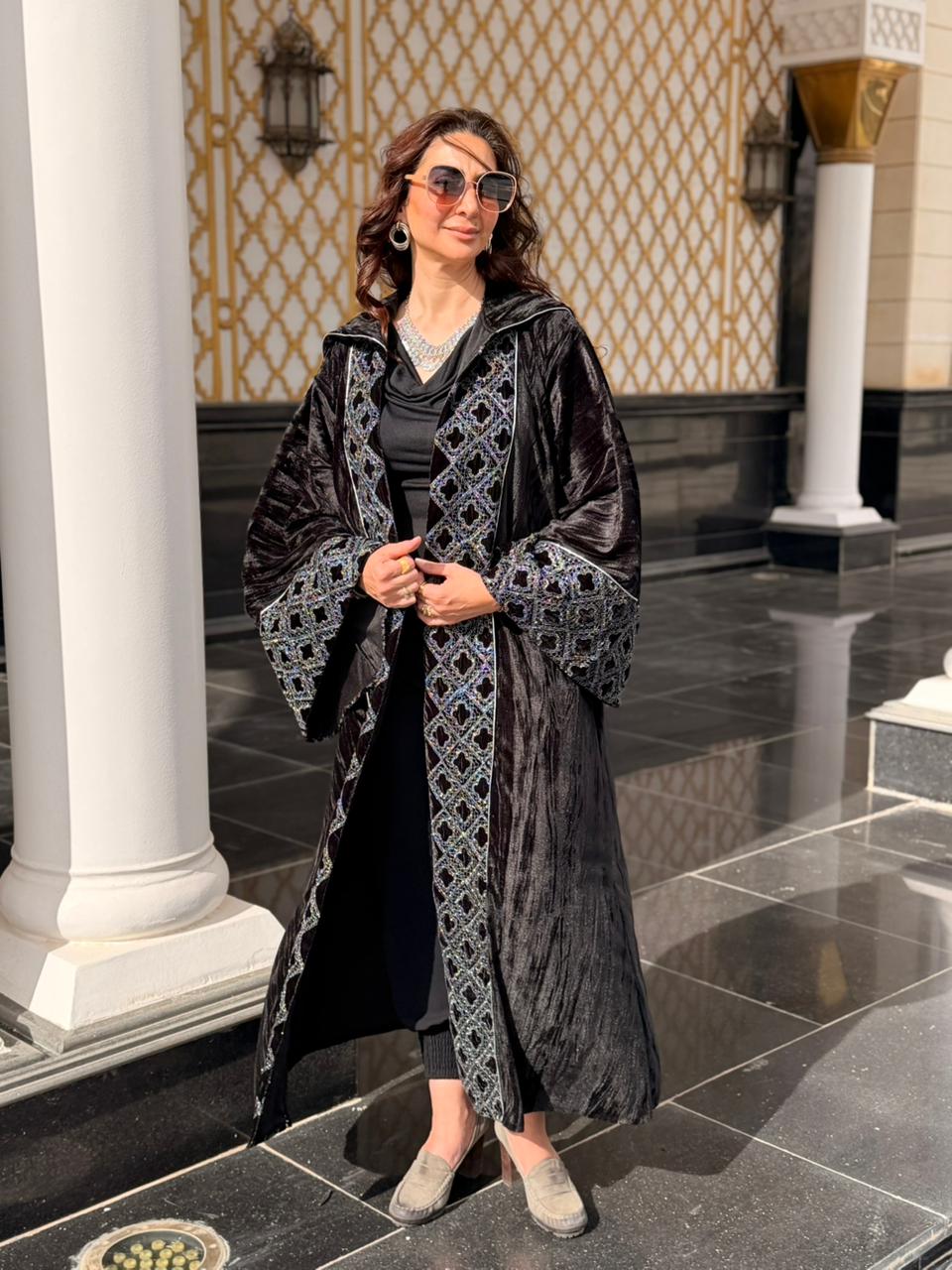 Moroccan Crushed Black Velvet Kaftan