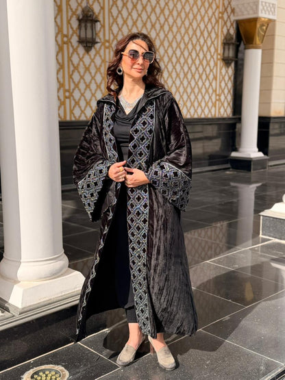 Moroccan Crushed Black Velvet Kaftan