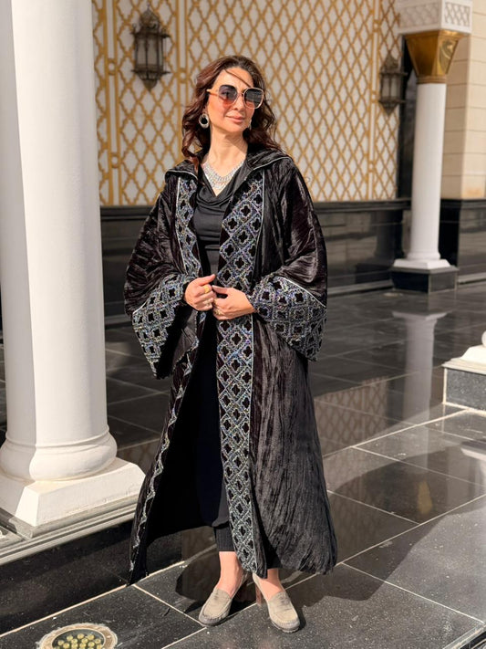Moroccan Crushed Black Velvet Kaftan