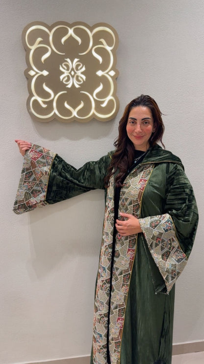 Moroccan Crushed Olive Velvet Kaftan