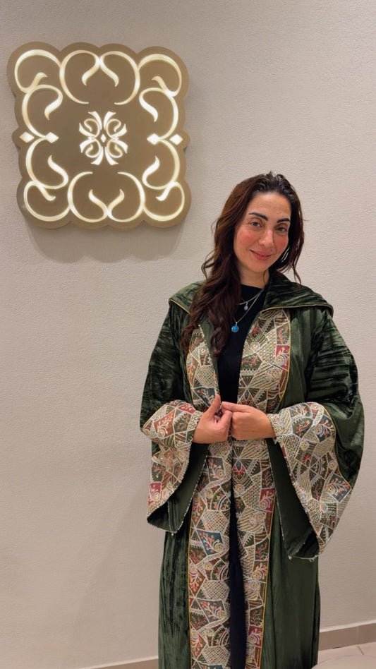 Moroccan Crushed Olive Velvet Kaftan
