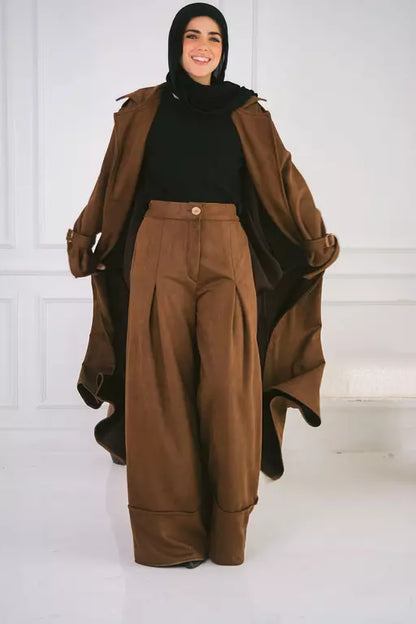 Suede wide leg pants in brown
