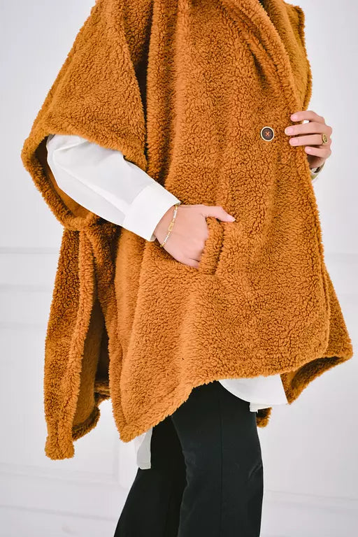Teddy bear poncho in camel