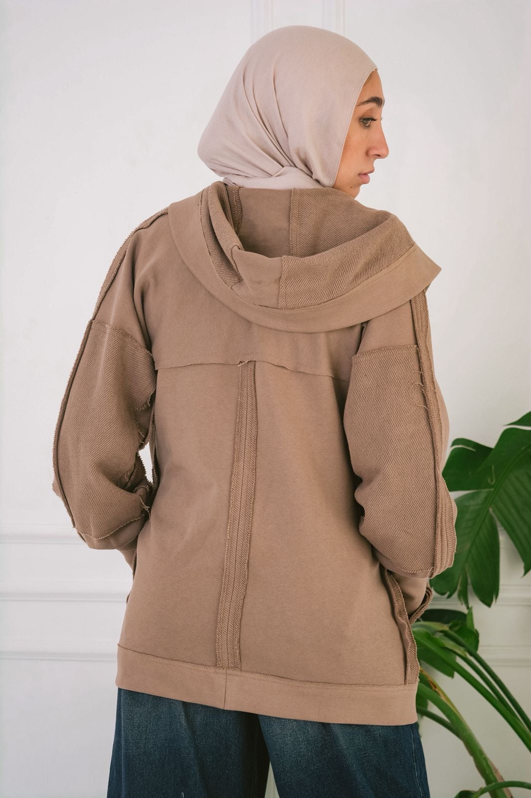 Cotton melton cardigan in beige